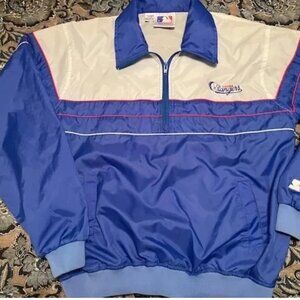 Vintage Texas Rangers White Blue 1/2 Zip MLB Baseball Sportswear Jacket Large